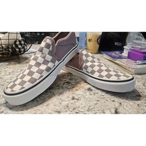 Skatercore Classic Slip-On Checkerboard Mauve White Canvas  Shoes Womens 6.5